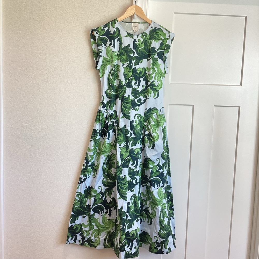 Anthropologie Drop Waist Midi Dress Maeve Cap Sleeve New Small Green - Picture 5 of 16